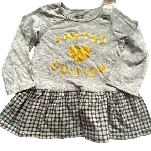 First Impressions Infant Girls Long Sleeve Shirt With Plaid Ruffle-Gray-12M-NWT - Picture 1 of 5